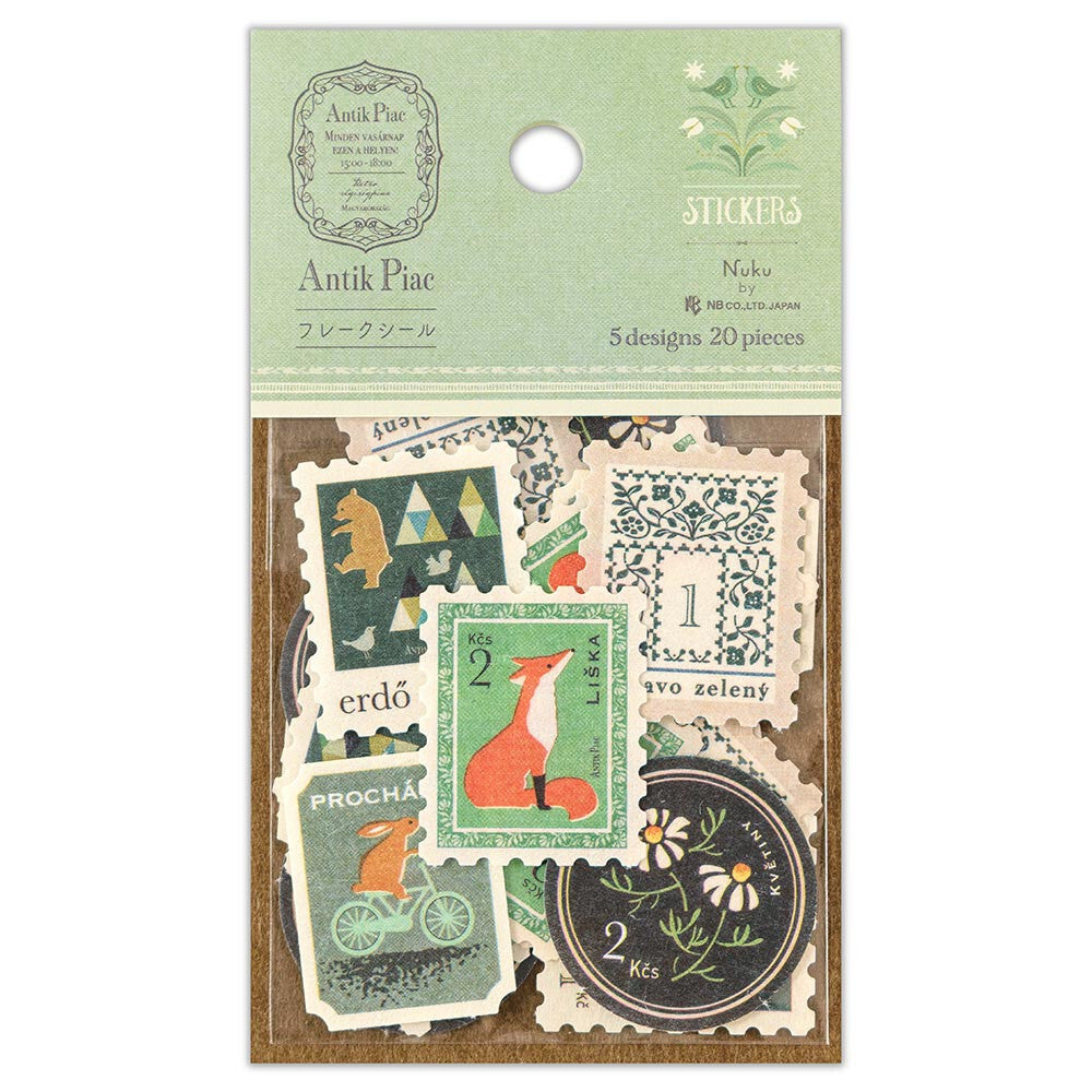 Antik Piac Postage Style Sticker Flakes - Verde - Scop