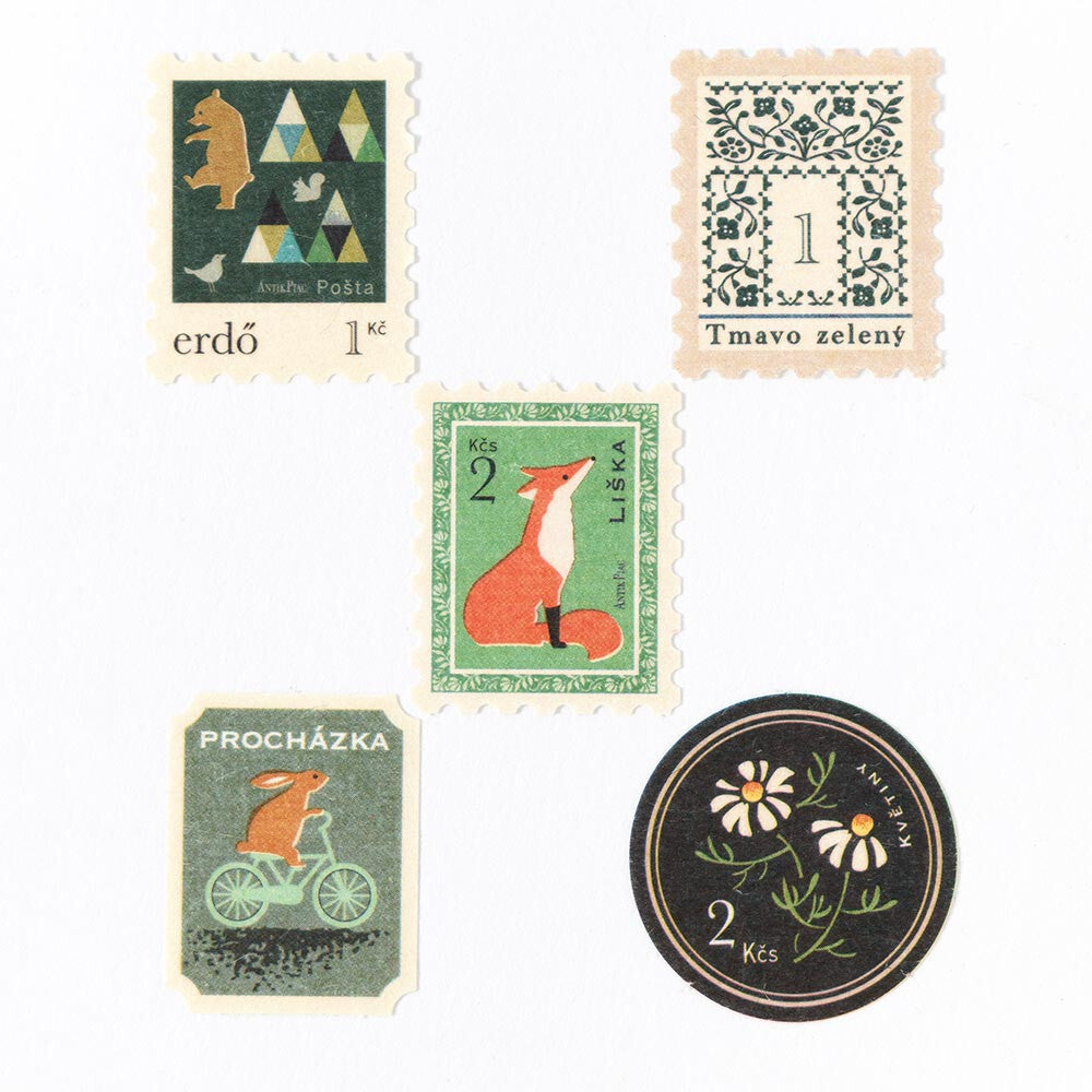 Antik Piac Postage Style Sticker Flakes - Verde - Scop