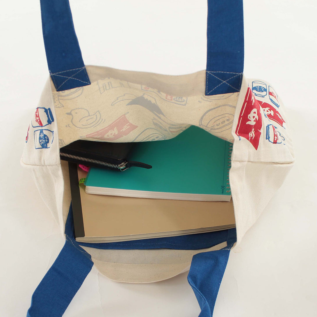 Japanese Tote Bag A4 Size 38x39cm 100% Cotton - Mt. Fuji, Hot Spring, Milk - Scop