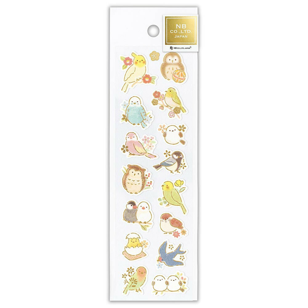 Flower & Bird Japanese Washi Stickers with Gold Accent - Scop