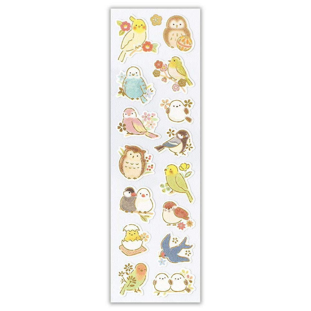 Flower & Bird Japanese Washi Stickers with Gold Accent - Scop