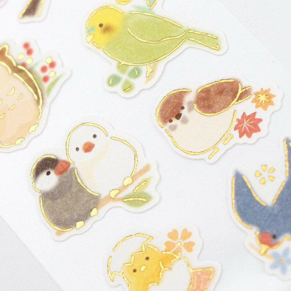 Flower & Bird Japanese Washi Stickers with Gold Accent - Scop