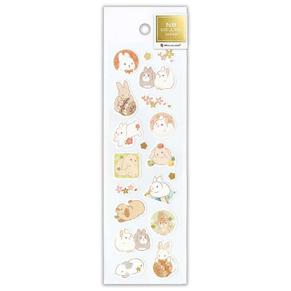 Flower Rabbit Japanese Washi Stickers with Gold Accent - Scop