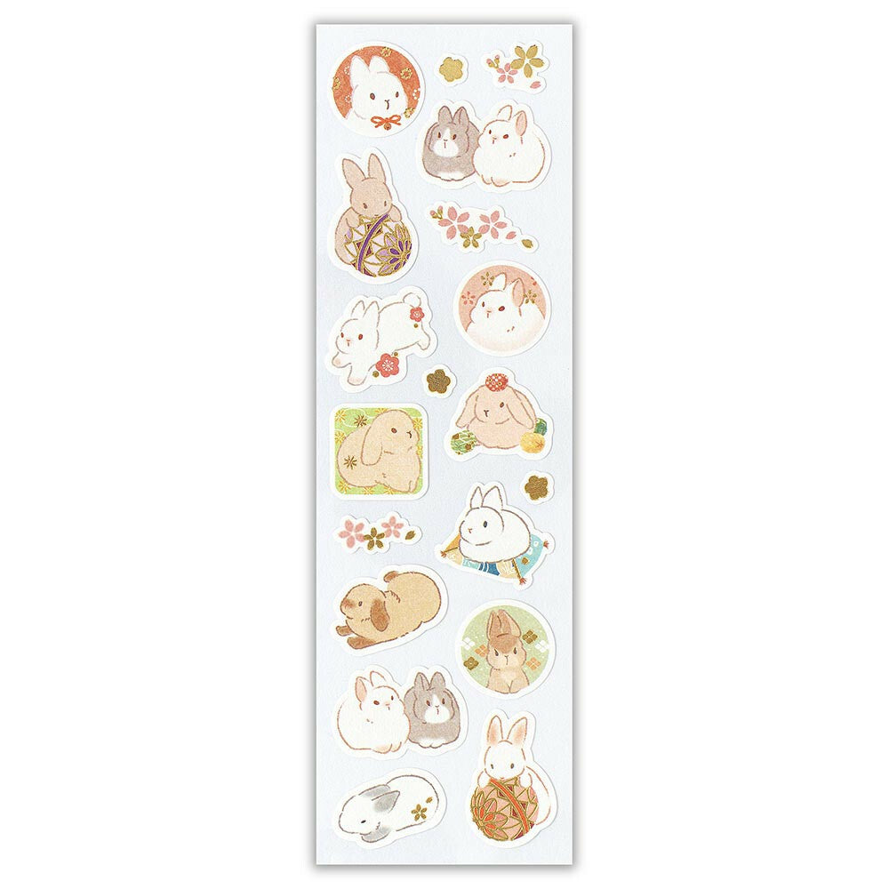 Flower Rabbit Japanese Washi Stickers with Gold Accent - Scop