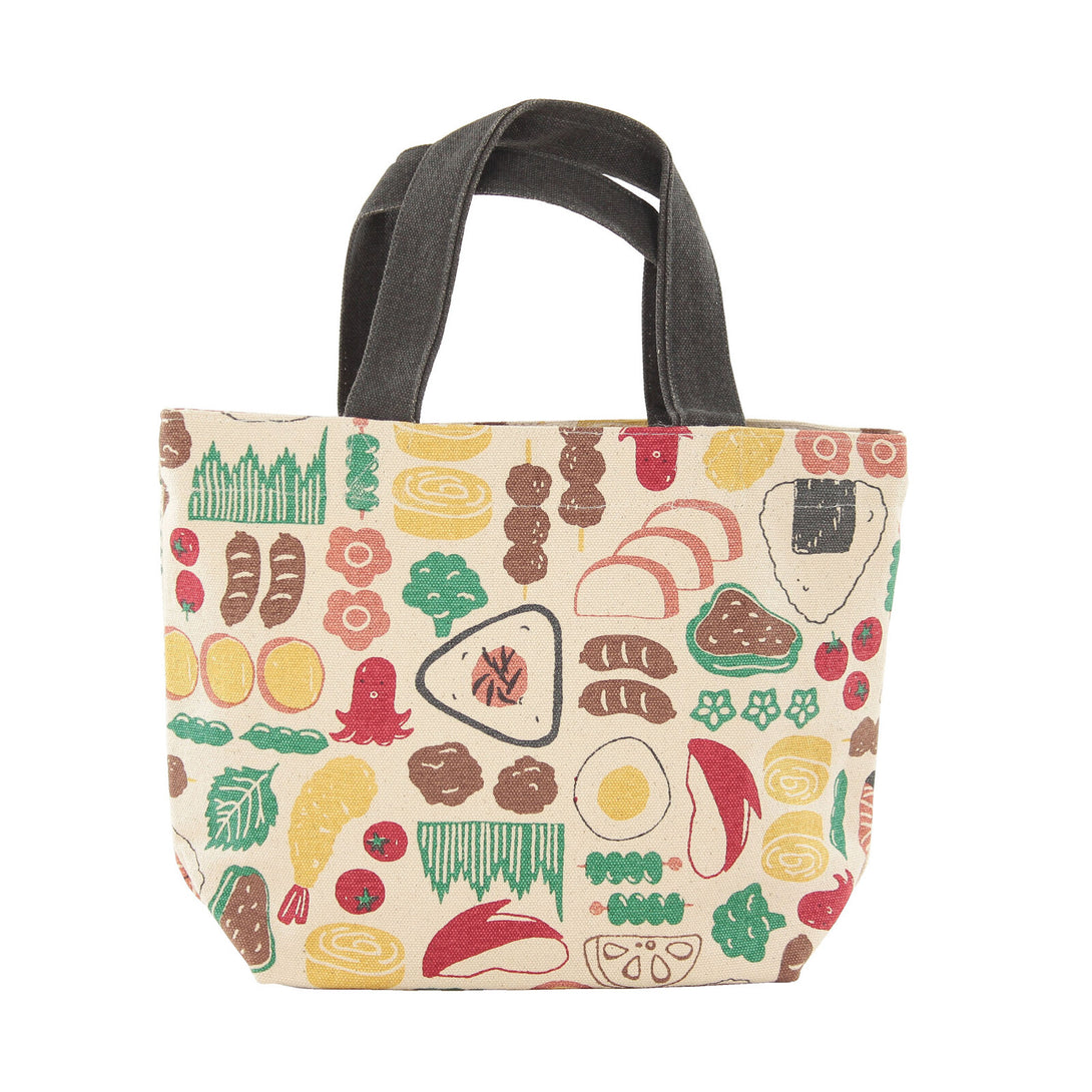 Japanese Mini Tote Bag Lunch Bag 30x20cm 100% Cotton - Rice Ball, Salmon, Sausage - Scop