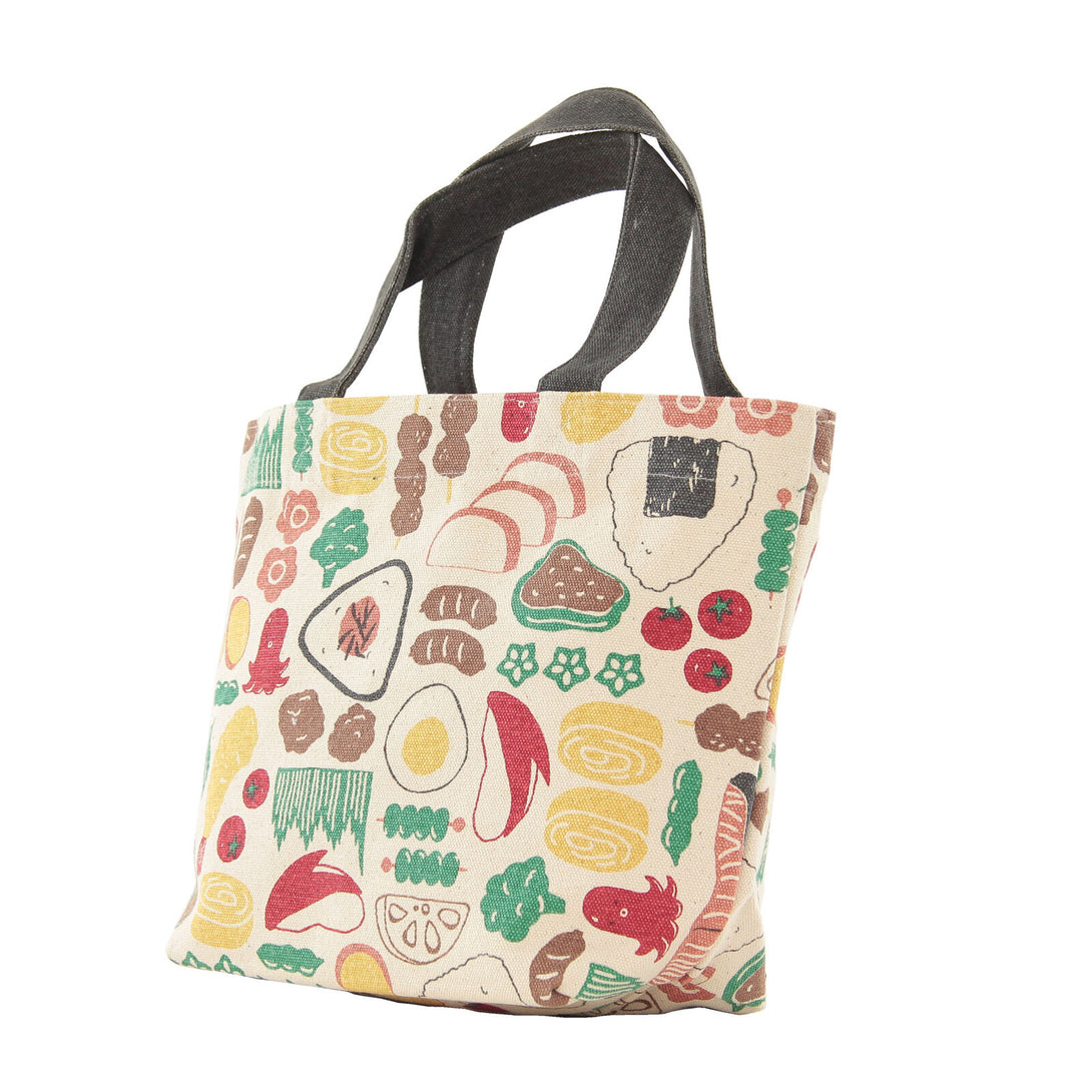 Japanese Mini Tote Bag Lunch Bag 30x20cm 100% Cotton - Rice Ball, Salmon, Sausage - Scop