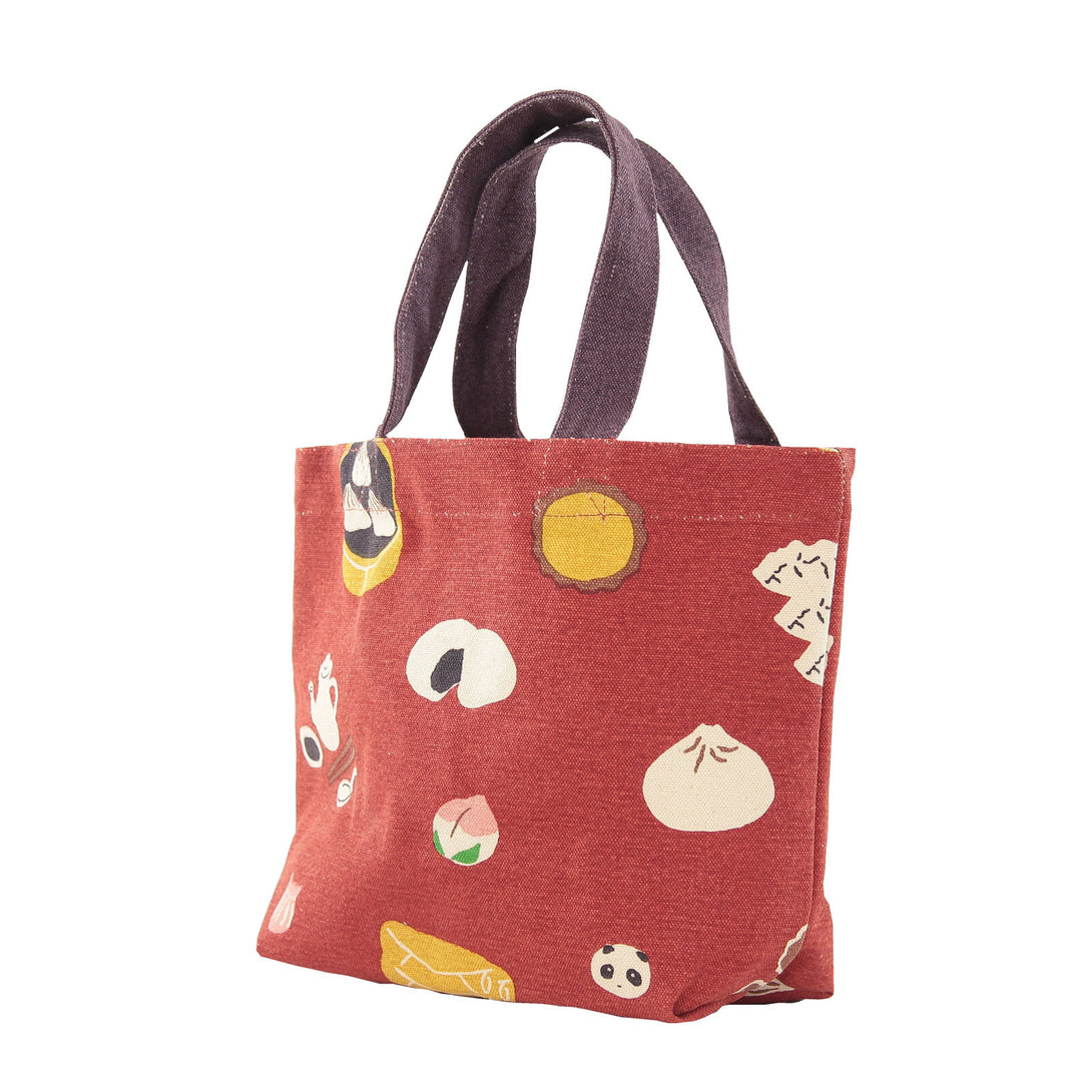 Japanese Mini Tote Bag Lunch Bag 30x20cm 100% Cotton - Steamed Baozi, Spring Rolls - Scop