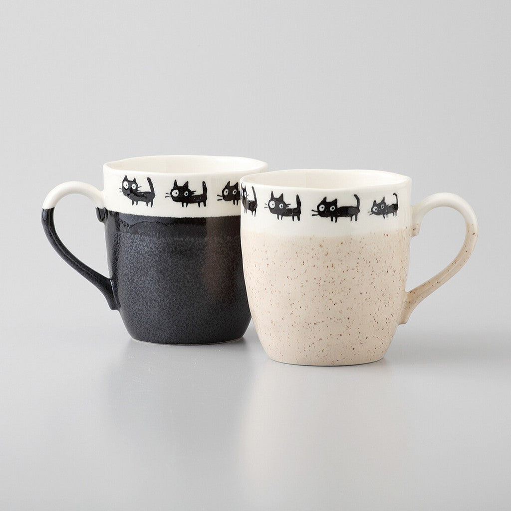 Japanese Black Cat Mug Mino Ware Porcelain Cup - Scop