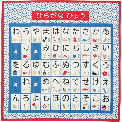 Japanisches Bento Wickeltuch Furoshiki Tischdecke Geschirrtuch 50x50cm Hiragana Tabelle