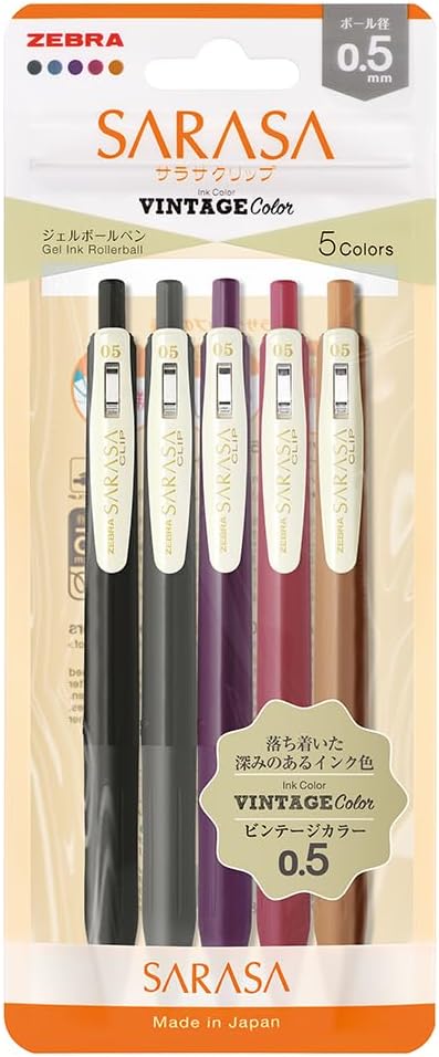 ZEBRA Sarasa Clip 0.5mm Gel Pen Vintage Colors 5 Colors Set B - Scop