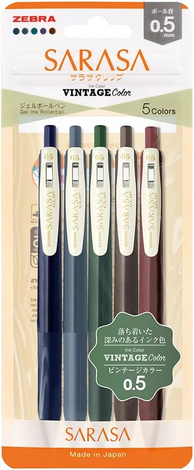 ZEBRA Sarasa Clip 0.5mm Gel Pen Vintage Colors 5 Colors Set A - Scop