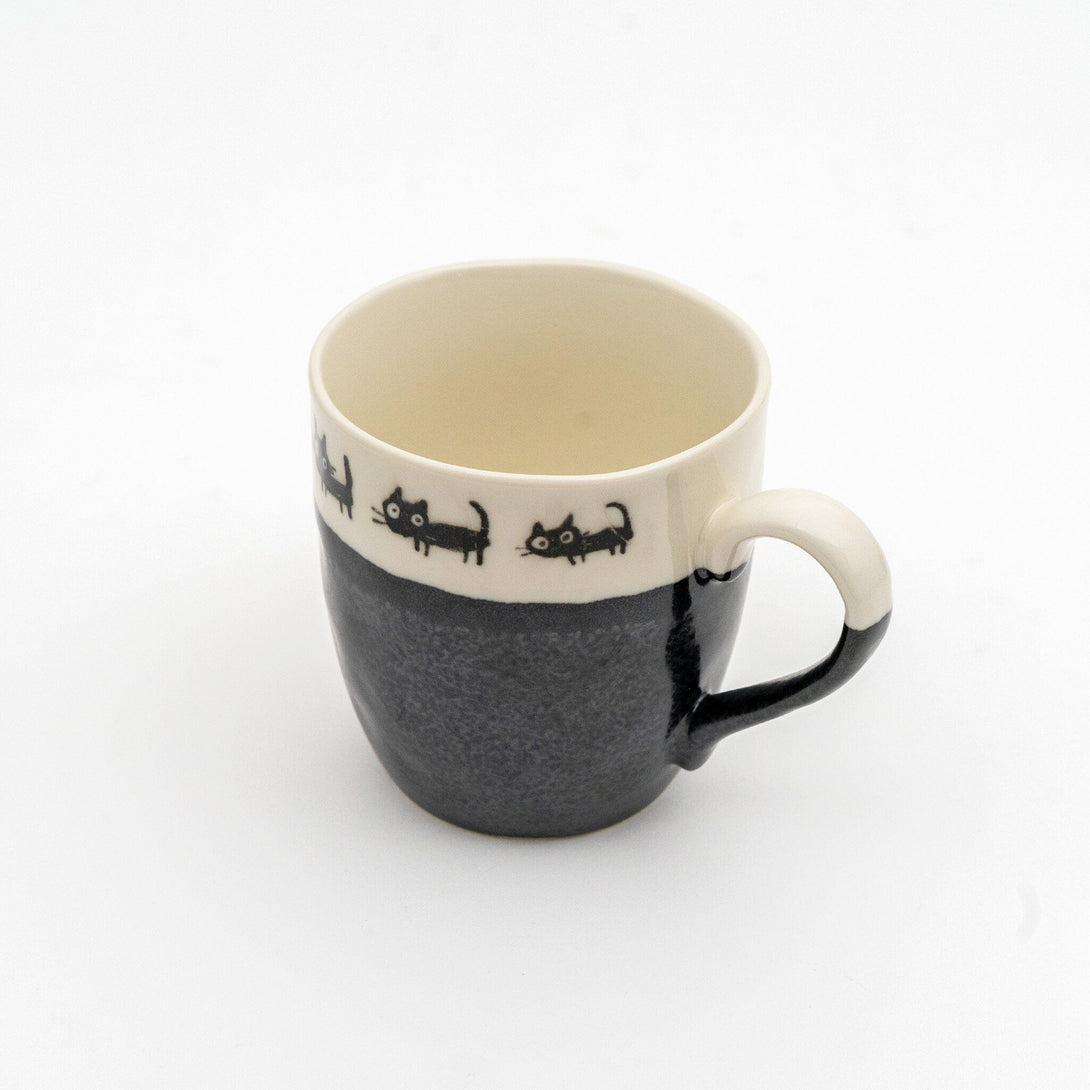 Japanese Black Cat Mug Mino Ware Porcelain Cup - Scop