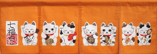 Japanese Curtain Seven Lucky Cats 85x30cm - Scop