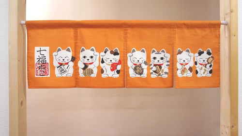 Japanese Curtain Seven Lucky Cats 85x30cm - Scop