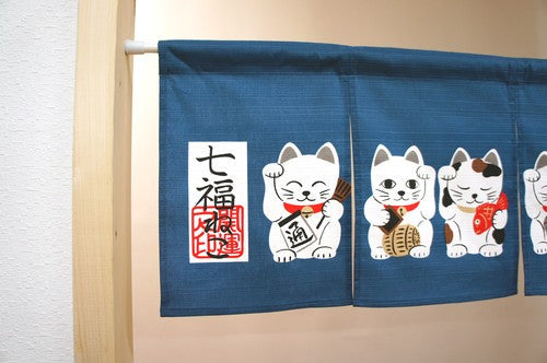 Japanese Curtain Seven Lucky Cats 85x30cm - Scop