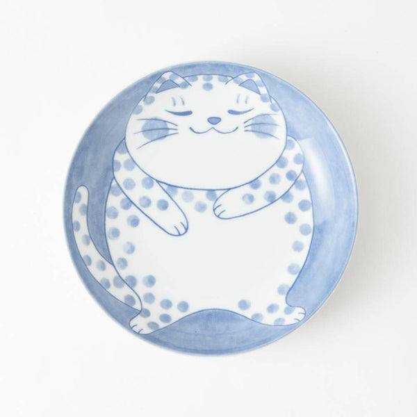 Japanese Cat Basket 20cm Mino Ware Porcelain Round Plate Brindle Cat