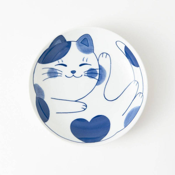 Japanese Cat Basket 20cm Mino Ware Porcelain Round Plate Calico Cat